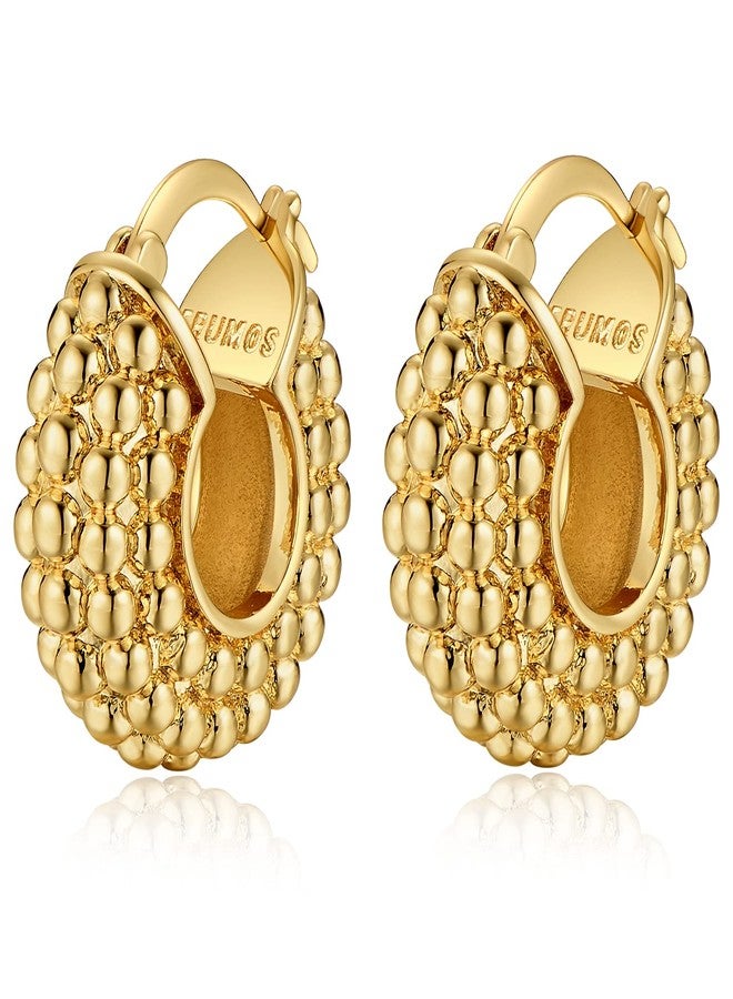 FRUMOS 18K Gold Plated Chunky Hoop Earrings for Women Fashion Thick Gold Hoops Earrings Set Jewelry for Birthday Christmas Gifts (Mulberry shape hoop) - Image 1